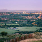 Skyline of Oldham town in Greater Manchester England.